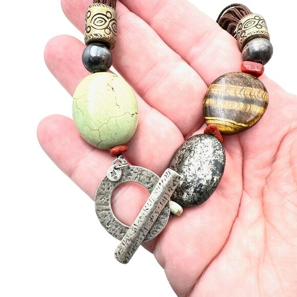 Silpada N1891 Sterling Silver Toggle Multi Strand Cord Gemstone Necklace - Picture 3 of 4